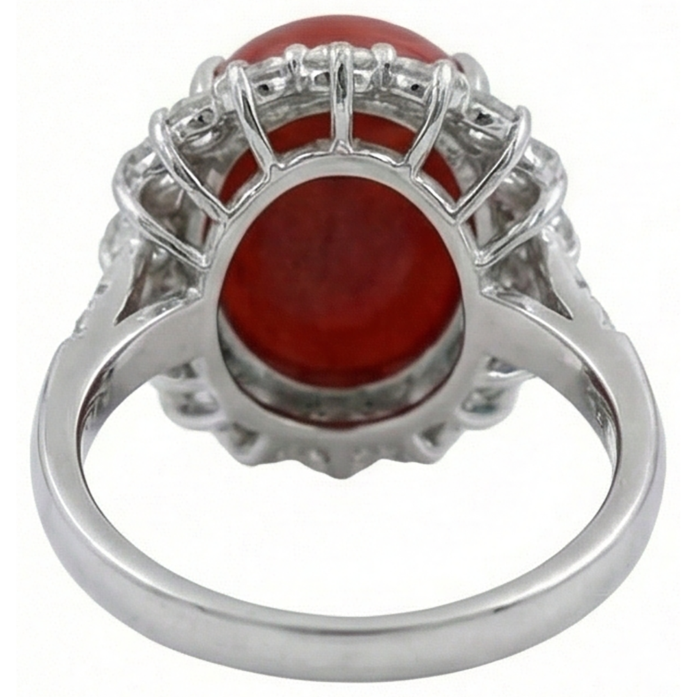 Anello Anniversario 12 carati a griffe corallo rosso oro bianco 14K
