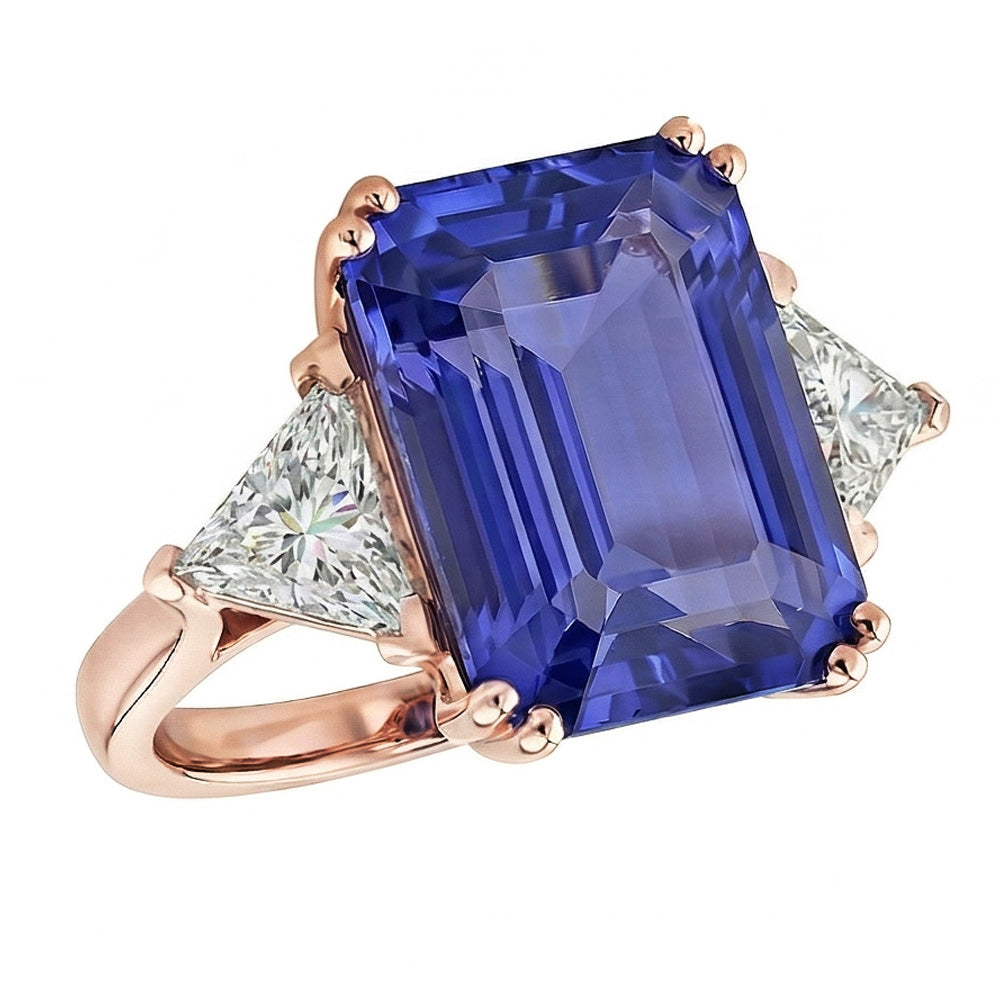 Anello Anniversario 3 Pietre Oro Rosa Zaffiro Blu Diamanti Naturali Autentici ( non creati in laboratorio ) 3.50 Carati