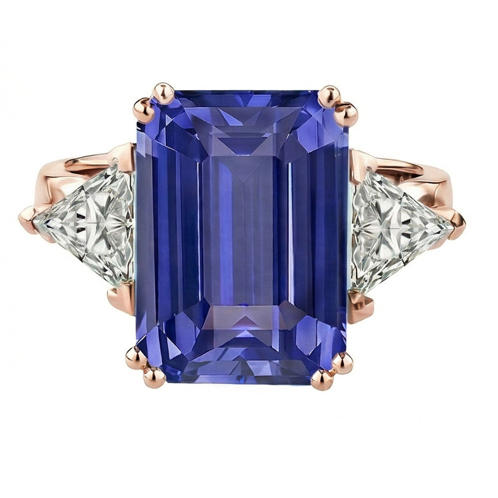 Anello Anniversario 3 Pietre Oro Rosa Zaffiro Blu Diamanti Naturali Autentici ( non creati in laboratorio ) 3.50 Carati