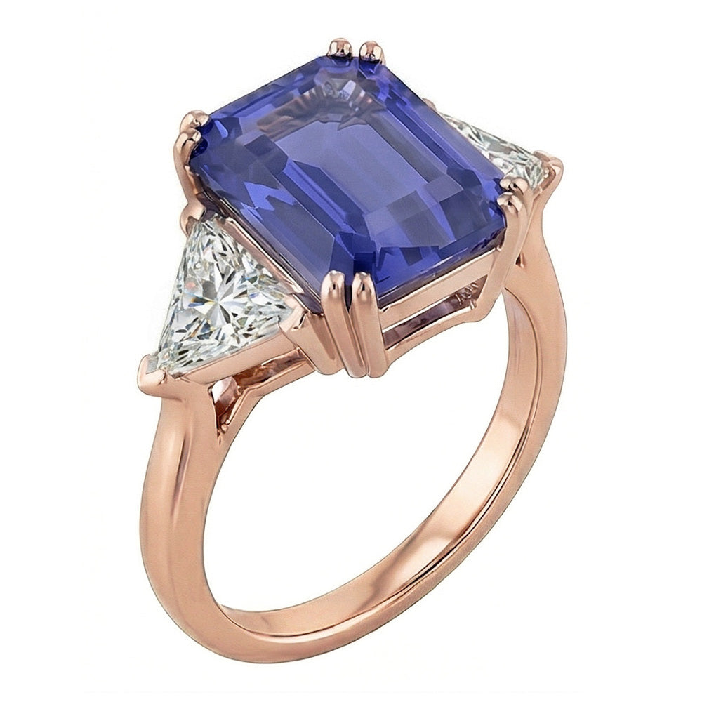Anello Anniversario 3 Pietre Oro Rosa Zaffiro Blu Diamanti Naturali Autentici ( non creati in laboratorio ) 3.50 Carati