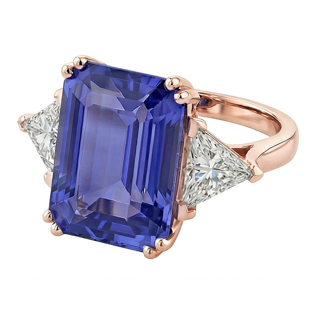 Anello Anniversario 3 Pietre Oro Rosa Zaffiro Blu Diamanti Naturali Autentici ( non creati in laboratorio ) 3.50 Carati