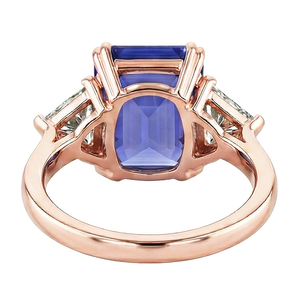 Anello Anniversario 3 Pietre Oro Rosa Zaffiro Blu Diamanti Naturali Autentici ( non creati in laboratorio ) 3.50 Carati