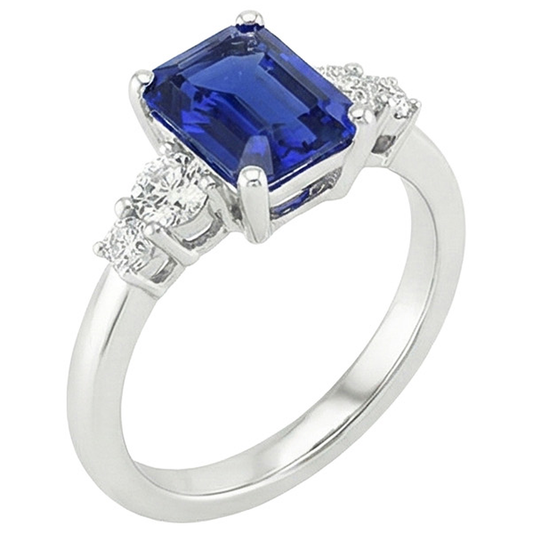 Anello Anniversario 5 Pietre Zaffiro Blu Smeraldo e Diamante 4 Carati