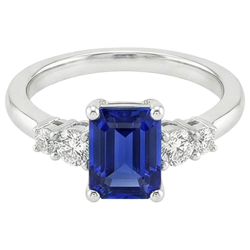 Anello Anniversario 5 Pietre Zaffiro Blu Smeraldo e Diamante 4 Carati