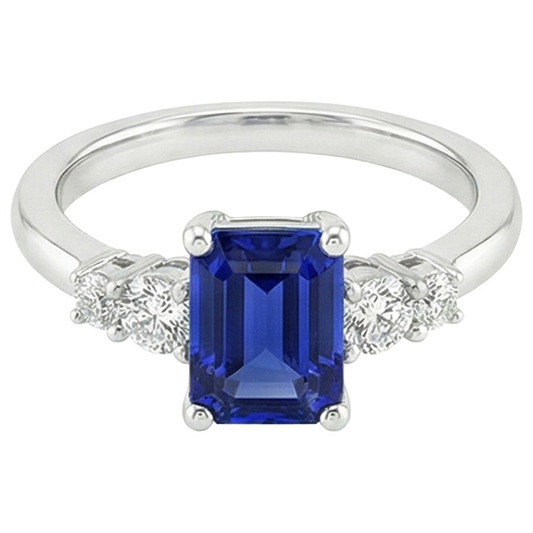 Anello Anniversario 5 Pietre Zaffiro Blu Smeraldo e Diamante 4 Carati