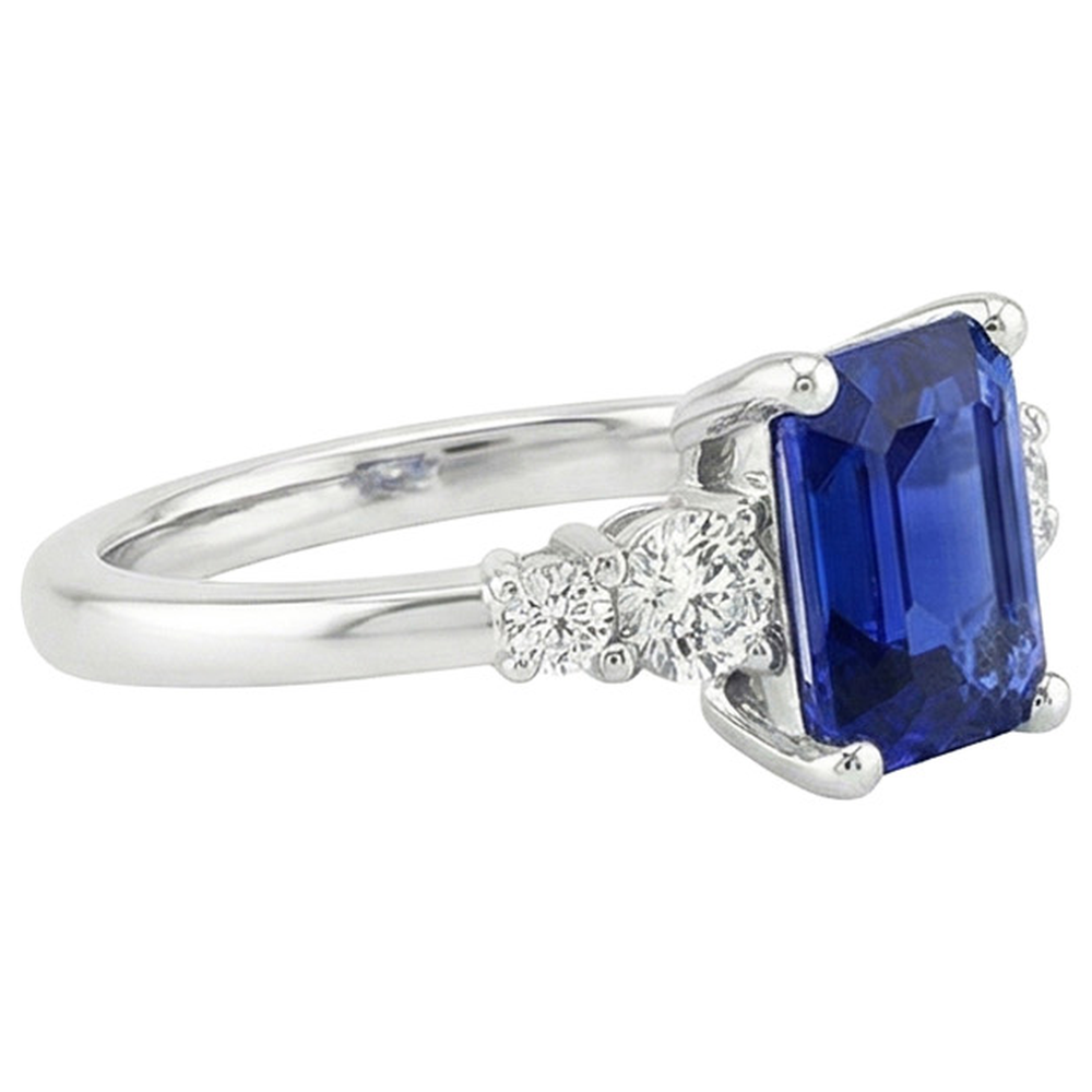Anello Anniversario 5 Pietre Zaffiro Blu Smeraldo e Diamante 4 Carati