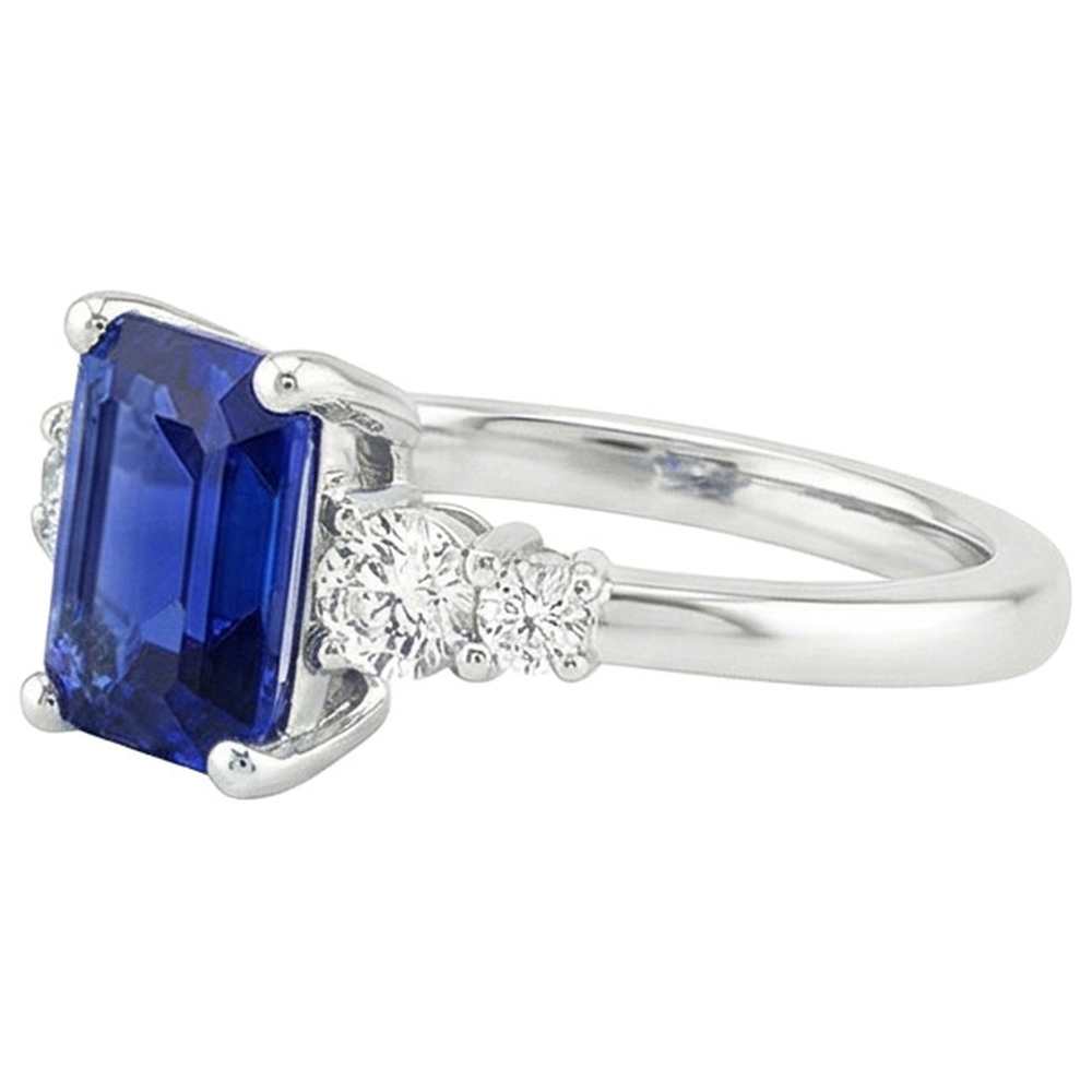 Anello Anniversario 5 Pietre Zaffiro Blu Smeraldo e Diamante 4 Carati
