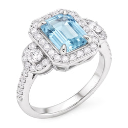Anello Anniversario Acquamarina E Diamanti 5.80 Ct Nuovo Oro Bianco 14K