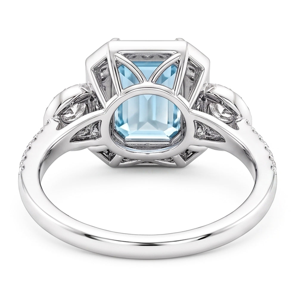 Anello Anniversario Acquamarina E Diamanti 5.80 Ct Nuovo Oro Bianco 14K