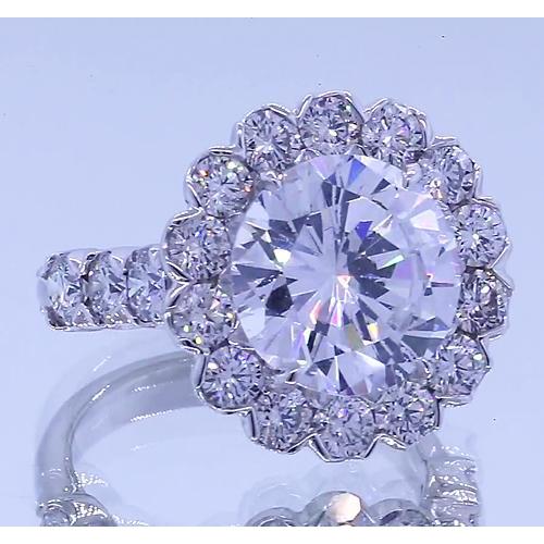 Anello Anniversario Anello Halo Rotondo Con Naturale Diamanti 3.50 Carati Oro Bianco 14K