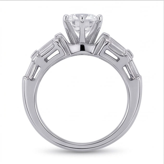 Anello Anniversario Con Vero Diamanti Naturali Autentici ( non creati in laboratorio ) Tondi E Baguette 3 Carati Oro Bianco 14K