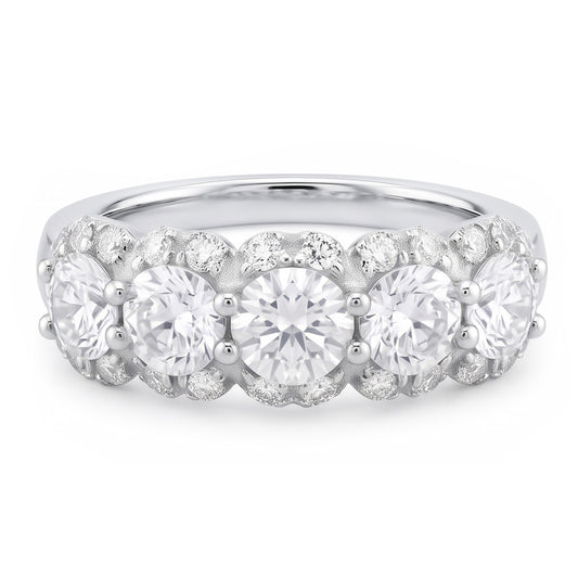 Anello Anniversario Da Donna Con Genuino Diamante Rotondo Da 2.50 Carati In Oro Bianco 14k