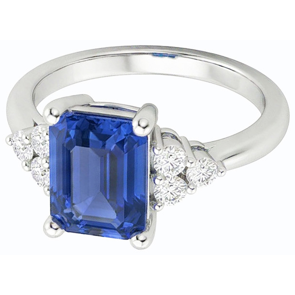 Anello Anniversario Diamante Naturale Autentico ( non creato in laboratorio ) A Forma Di Smeraldo Zaffiro Blu 3.50 Carati
