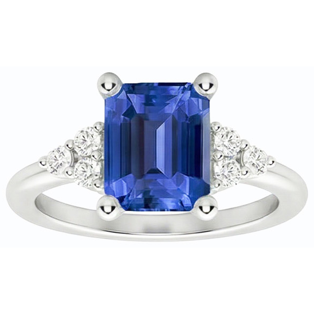 Anello Anniversario Diamante Naturale Autentico ( non creato in laboratorio ) A Forma Di Smeraldo Zaffiro Blu 3.50 Carati