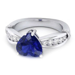 Anello Anniversario Diamante Naturale Autentico ( non creato in laboratorio ) Ceylon Zaffiro Gambo Spaccato 3.50 Carati