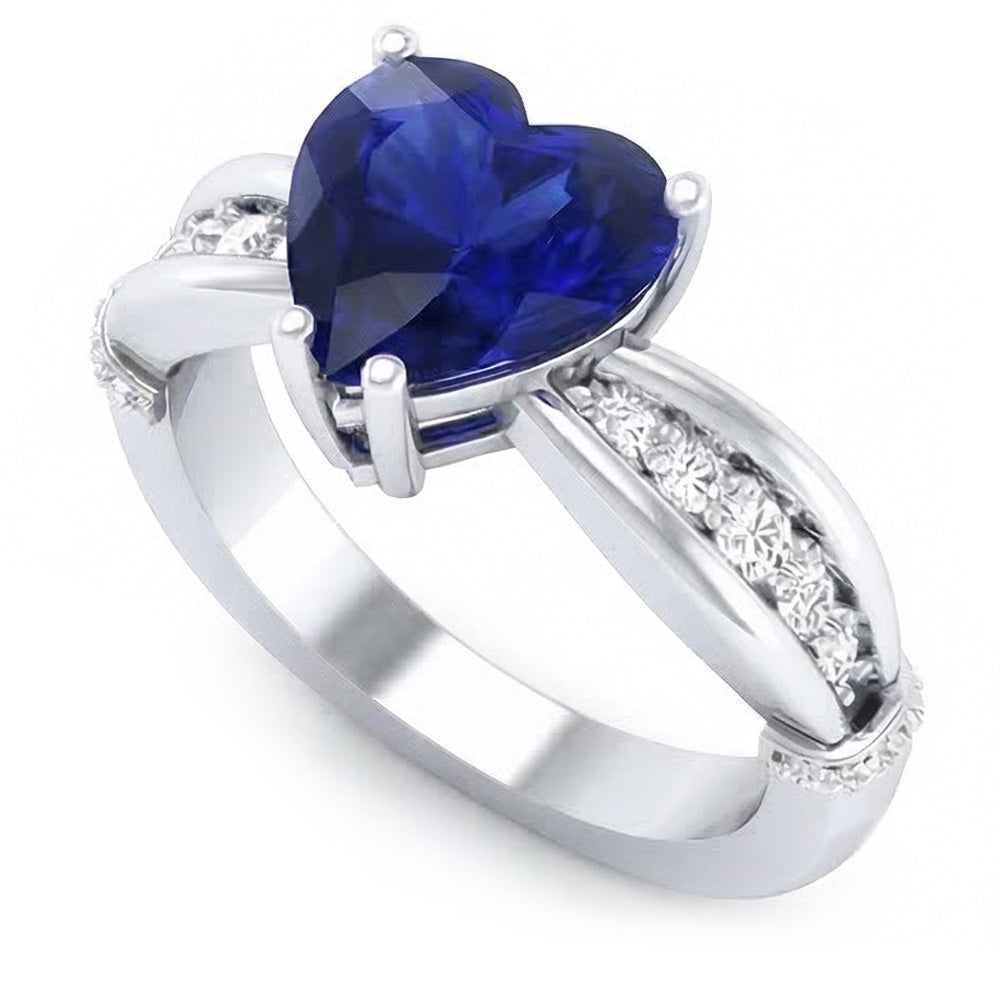 Anello Anniversario Diamante Naturale Autentico ( non creato in laboratorio ) Ceylon Zaffiro Gambo Spaccato 3.50 Carati