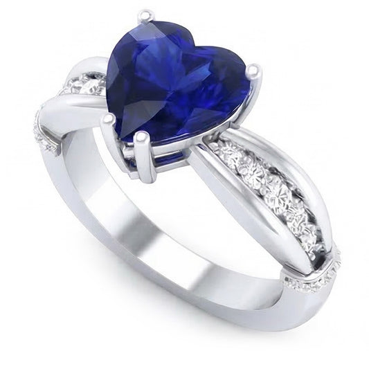 Anello Anniversario Diamante Naturale Autentico ( non creato in laboratorio ) Ceylon Zaffiro Gambo Spaccato 3.50 Carati