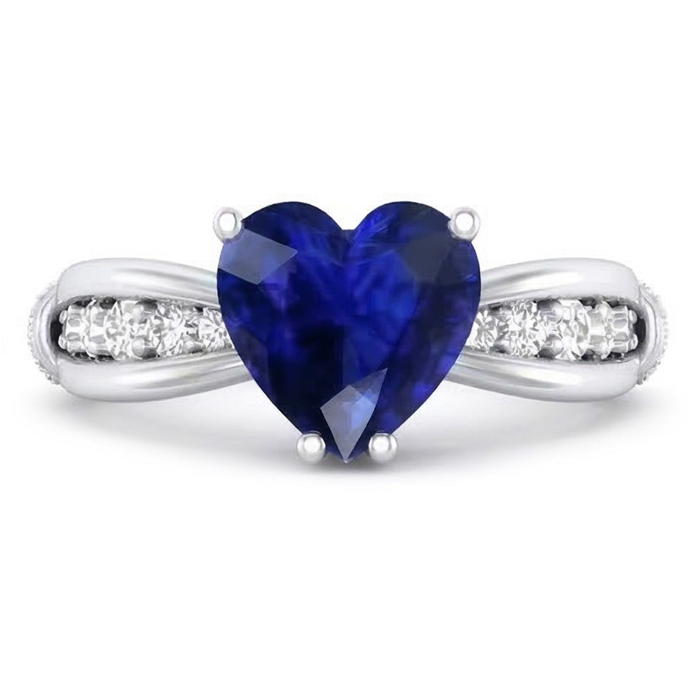 Anello Anniversario Diamante Naturale Autentico ( non creato in laboratorio ) Ceylon Zaffiro Gambo Spaccato 3.50 Carati