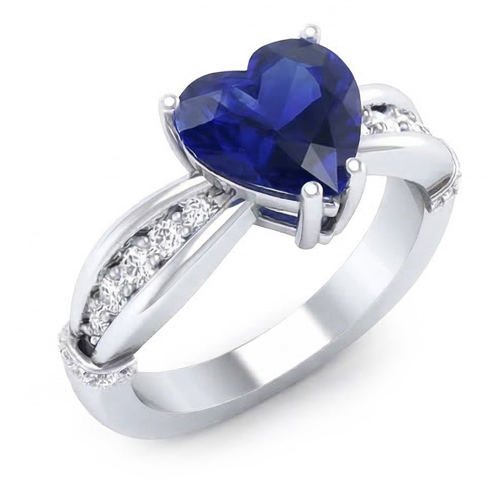 Anello Anniversario Diamante Naturale Autentico ( non creato in laboratorio ) Ceylon Zaffiro Gambo Spaccato 3.50 Carati