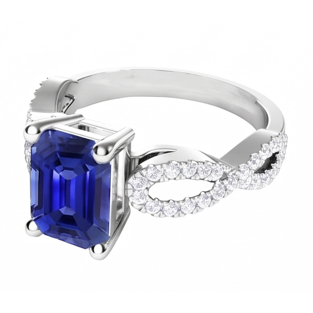 Anello Anniversario Diamante Naturale Autentico ( non creato in laboratorio ) Smeraldo Zaffiro 3.50 Carati Stile Infinito