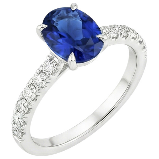 Anello Anniversario Diamante Naturale Autentico ( non creato in laboratorio ) Solitario Zaffiro Blu Con Accenti 4 Carati