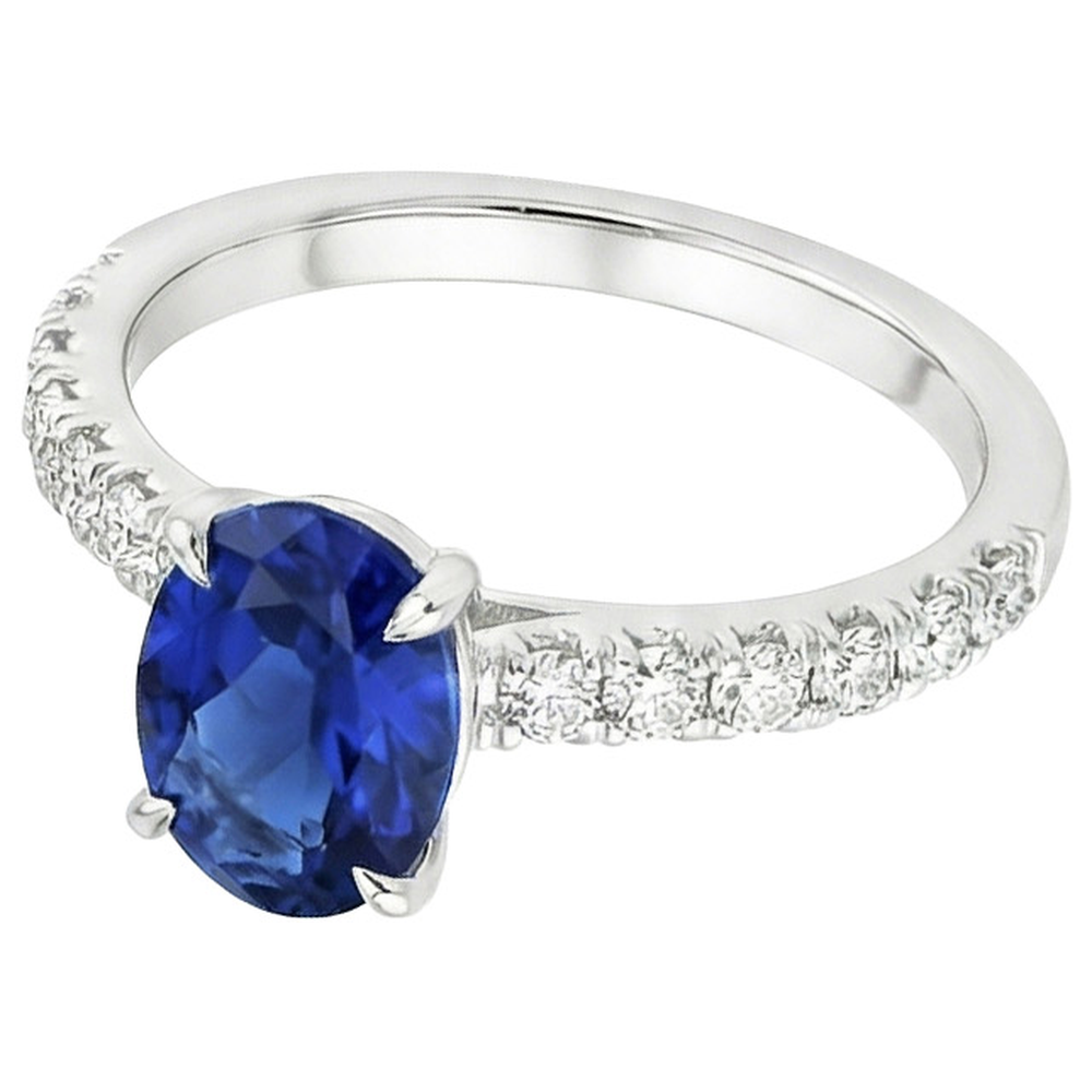 Anello Anniversario Diamante Naturale Autentico ( non creato in laboratorio ) Solitario Zaffiro Blu Con Accenti 4 Carati