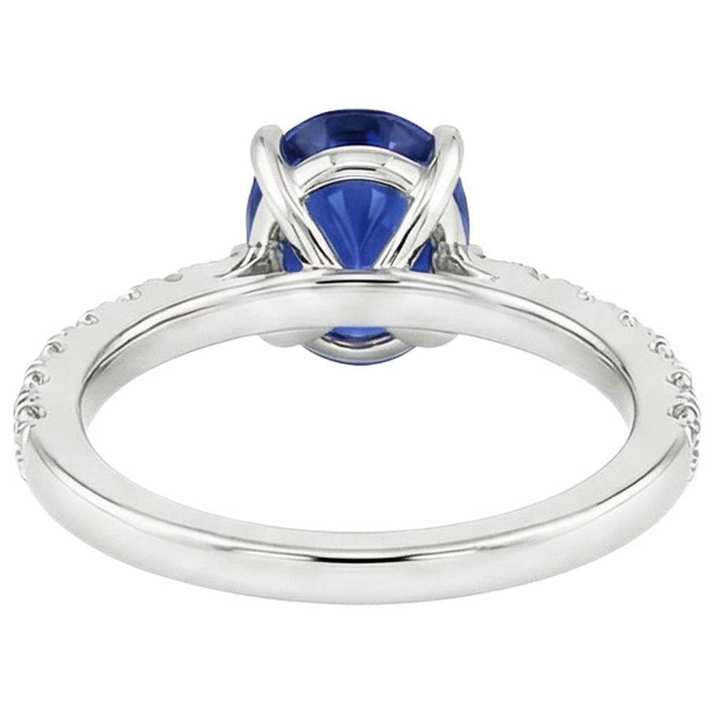 Anello Anniversario Diamante Naturale Autentico ( non creato in laboratorio ) Solitario Zaffiro Blu Con Accenti 4 Carati