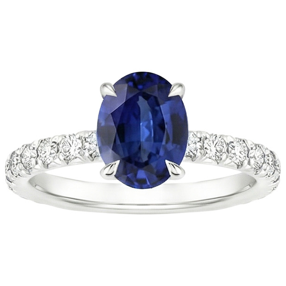 Anello Anniversario Diamante Naturale Autentico ( non creato in laboratorio ) Solitario Zaffiro Blu Con Accenti 4 Carati
