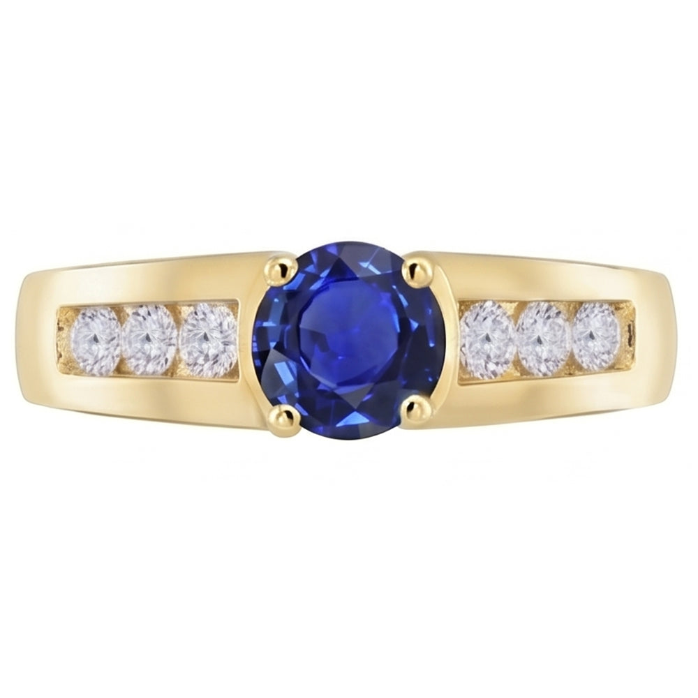 Anello Anniversario Diamante Oro Giallo Zaffiro Blu Profondo 1.75 Carati