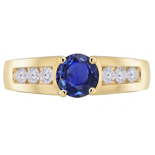 Anello Anniversario Diamante Oro Giallo Zaffiro Blu Profondo 1.75 Carati