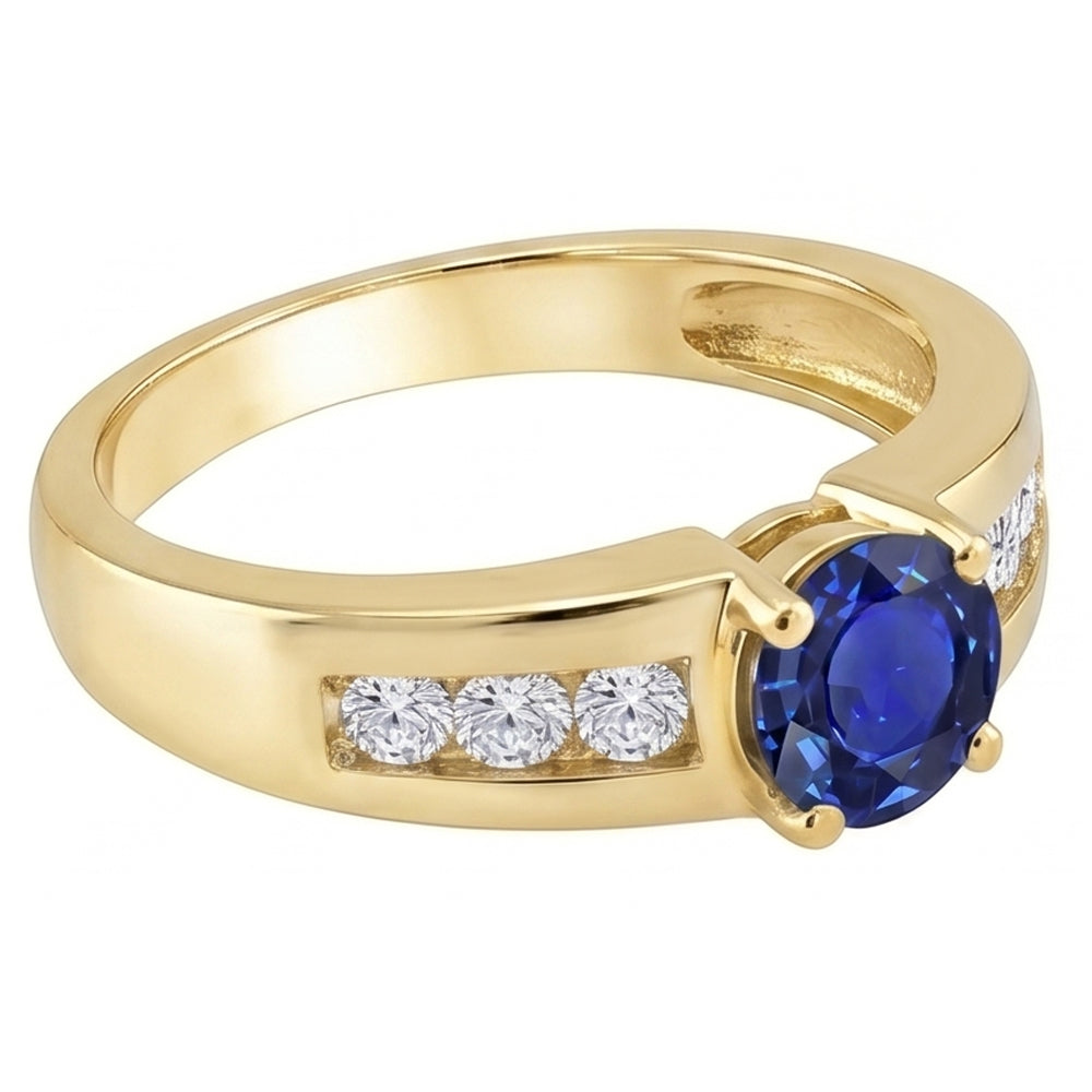Anello Anniversario Diamante Oro Giallo Zaffiro Blu Profondo 1.75 Carati
