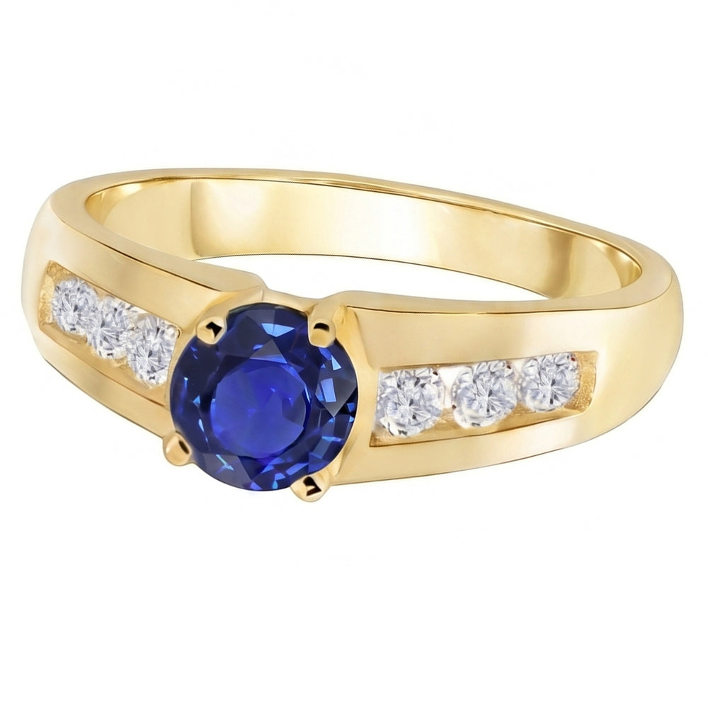 Anello Anniversario Diamante Oro Giallo Zaffiro Blu Profondo 1.75 Carati
