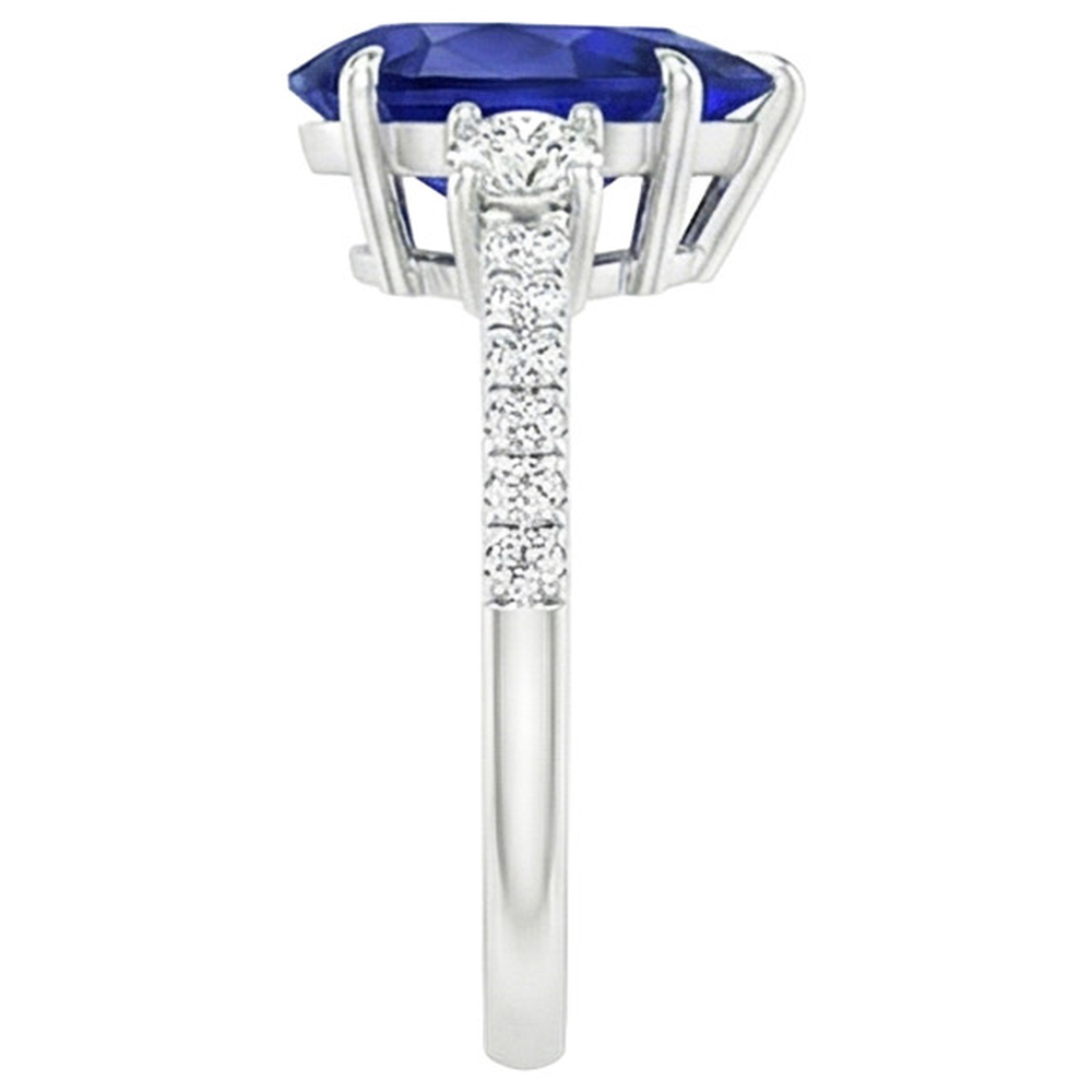 Anello Anniversario Diamante Pera Zaffiro Blu 3 Pietra Stile 5.50 Carati
