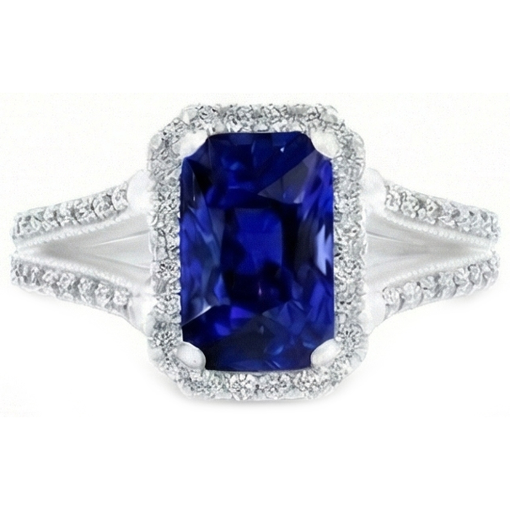 Anello Anniversario Diamante Naturale Autentico ( non creato in laboratorio ) Taglio Radiante Zaffiro Gambo Diviso 5.50 Carati