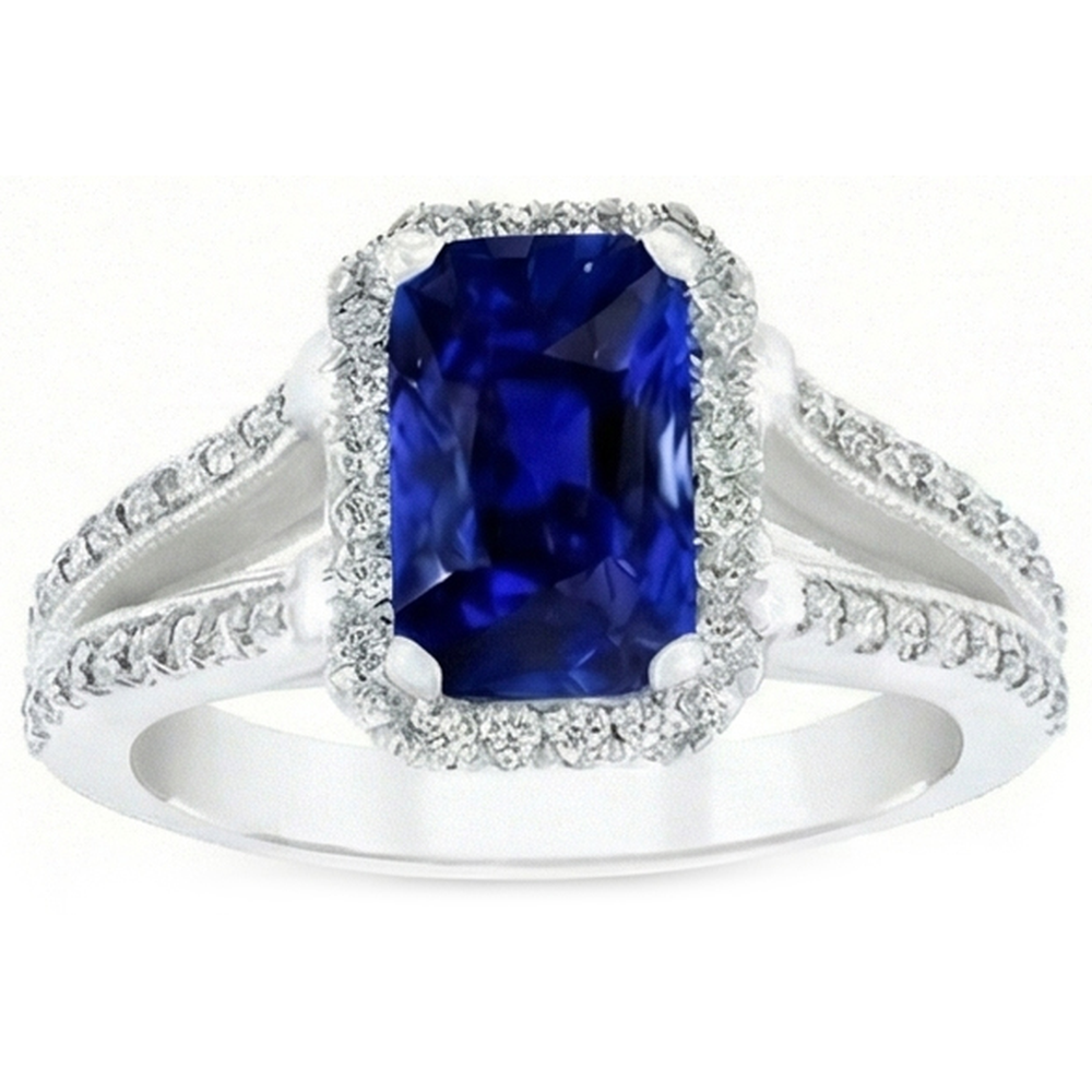 Anello Anniversario Diamante Naturale Autentico ( non creato in laboratorio ) Taglio Radiante Zaffiro Gambo Diviso 5.50 Carati