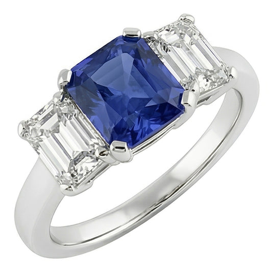 Anello Anniversario Donna Diamante Naturale Autentico ( non creato in laboratorio ) Taglio Radiante Zaffiro Ceylon 1.50 Carati Con Oro Bianco 14K
