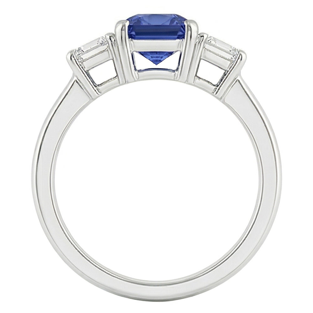 Anello Anniversario Donna Diamante Naturale Autentico ( non creato in laboratorio ) Taglio Radiante Zaffiro Ceylon 1.50 Carati Con Oro Bianco 14K