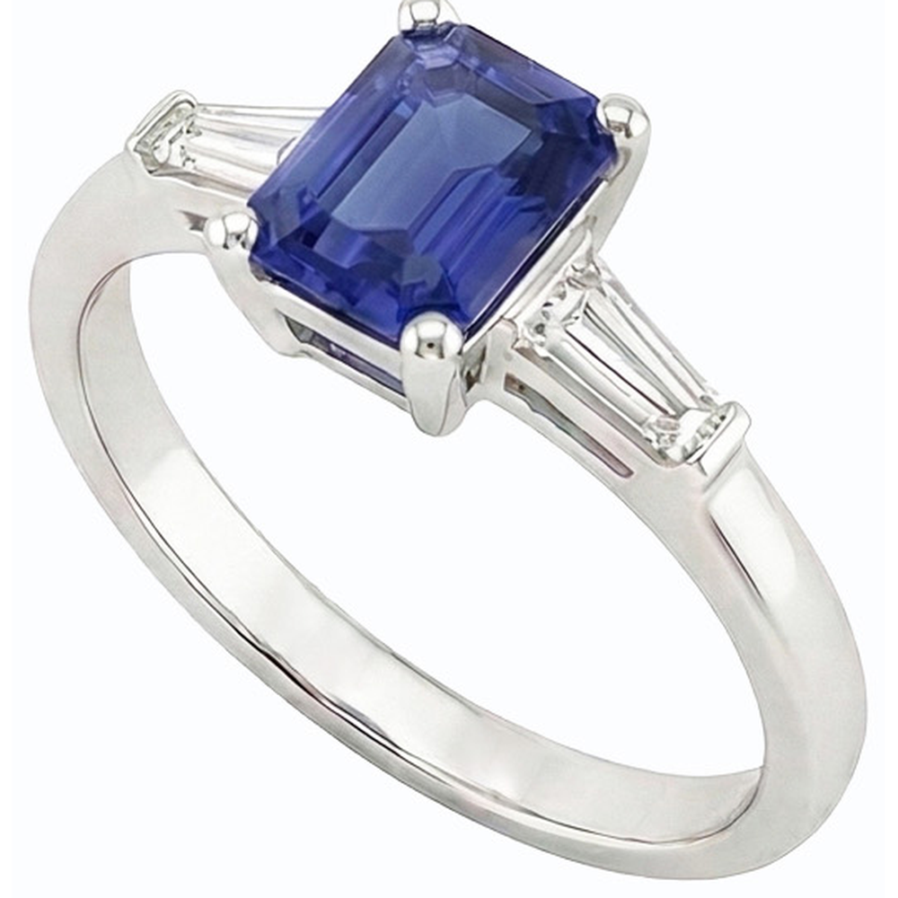 vero baguette diamante 1.75carati anello vista frontale