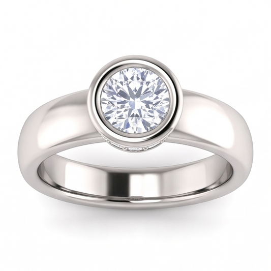 Anello Anniversario Genuino Diamante Naturale Autentico ( non creato in laboratorio ) Rotondo 1.66 Carati Set Lunetta E Perno