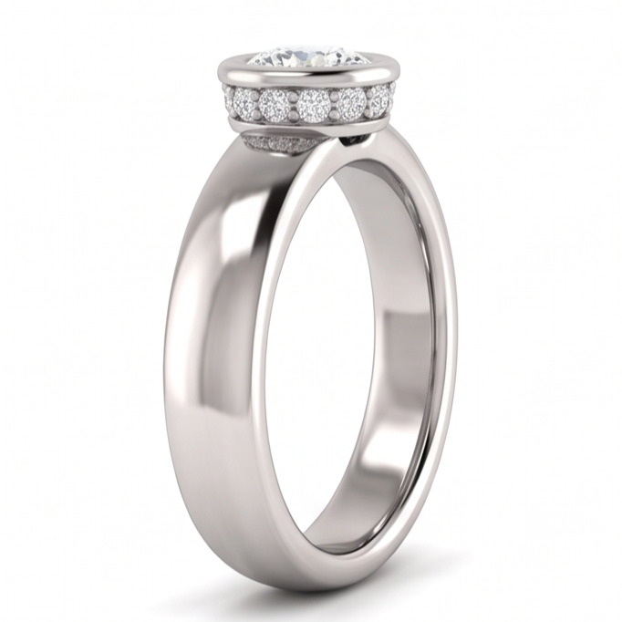 Anello Anniversario Genuino Diamante Naturale Autentico ( non creato in laboratorio ) Rotondo 1.66 Carati Set Lunetta E Perno