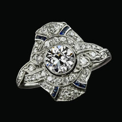 Anello Anniversario Halo Con Vero Diamante Taglio Rotondo Antico In Zaffiro Blu Da 3,75 Carati