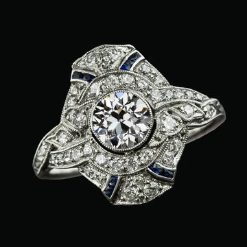 Anello Anniversario Halo Con Vero Diamante Taglio Rotondo Antico In Zaffiro Blu Da 3,75 Carati