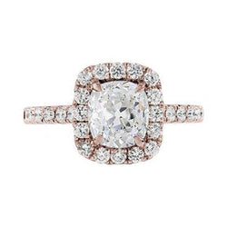 Anello Anniversario Halo Cuscino Taglio Vecchio Vero Diamante 3.90 Carati Oro Rosa