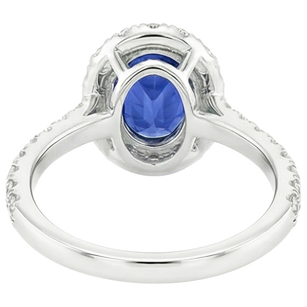 Anello Anniversario Halo Zaffiro Blu Ovale & Diamanti Naturali Autentici ( non creati in laboratorio ) 5.50 Carati