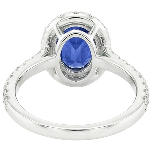 Anello Anniversario Halo Zaffiro Blu Ovale & Diamanti Naturali Autentici ( non creati in laboratorio ) 5.50 Carati