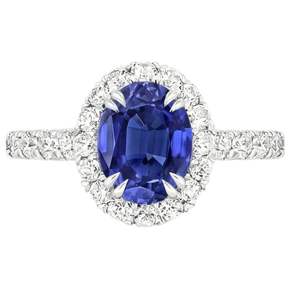 Anello Anniversario Halo Zaffiro Blu Ovale & Diamanti Naturali Autentici ( non creati in laboratorio ) 5.50 Carati