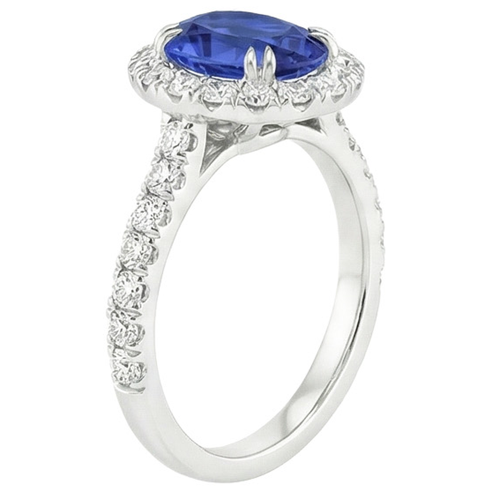 Anello Anniversario Halo Zaffiro Blu Ovale & Diamanti Naturali Autentici ( non creati in laboratorio ) 5.50 Carati