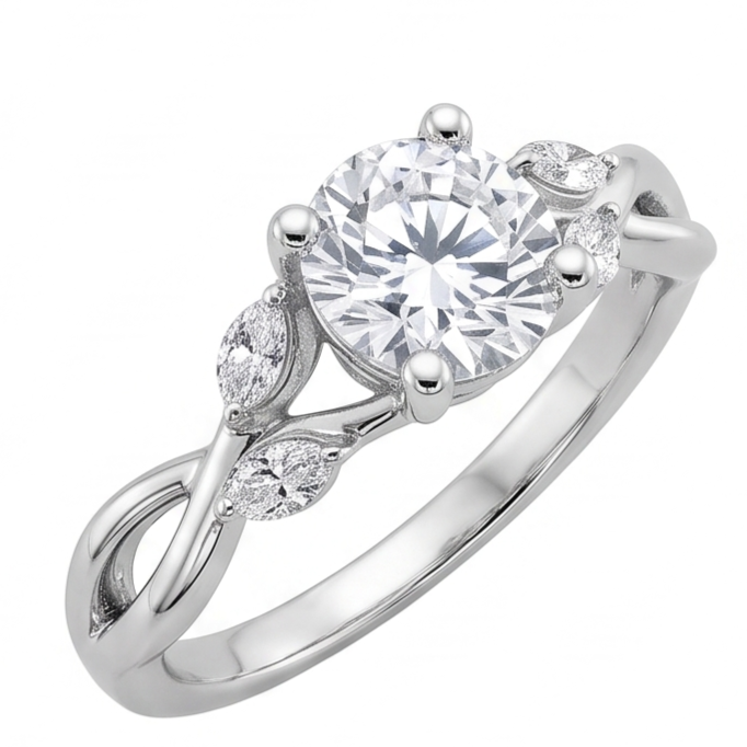 Anello Anniversario In Oro Bianco Con Vero Diamanti Naturali Autentici ( non creati in laboratorio ) Rotondi E Taglio Marquise Da 2.94 Carati