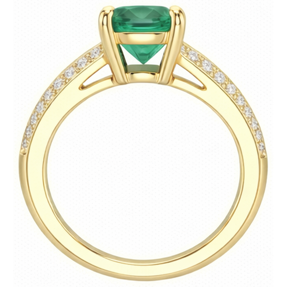 Anello Anniversario Oro Giallo Con Verde Smeraldo A Taglio Rotondo Da 2.25 Ct E Diamanti