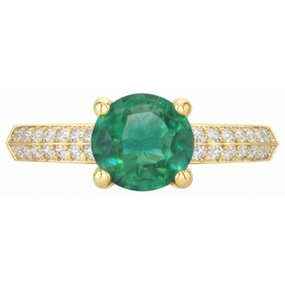 Anello Anniversario Oro Giallo Con Verde Smeraldo A Taglio Rotondo Da 2.25 Ct E Diamanti